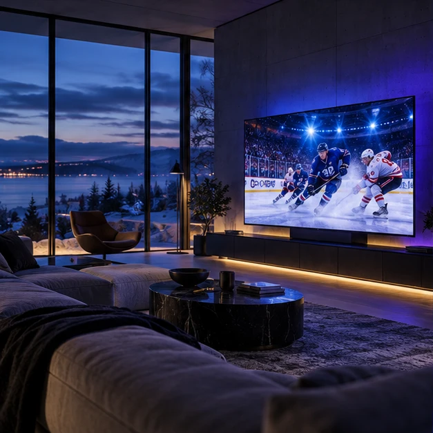 Ishockey på TV i ett vardagsrum